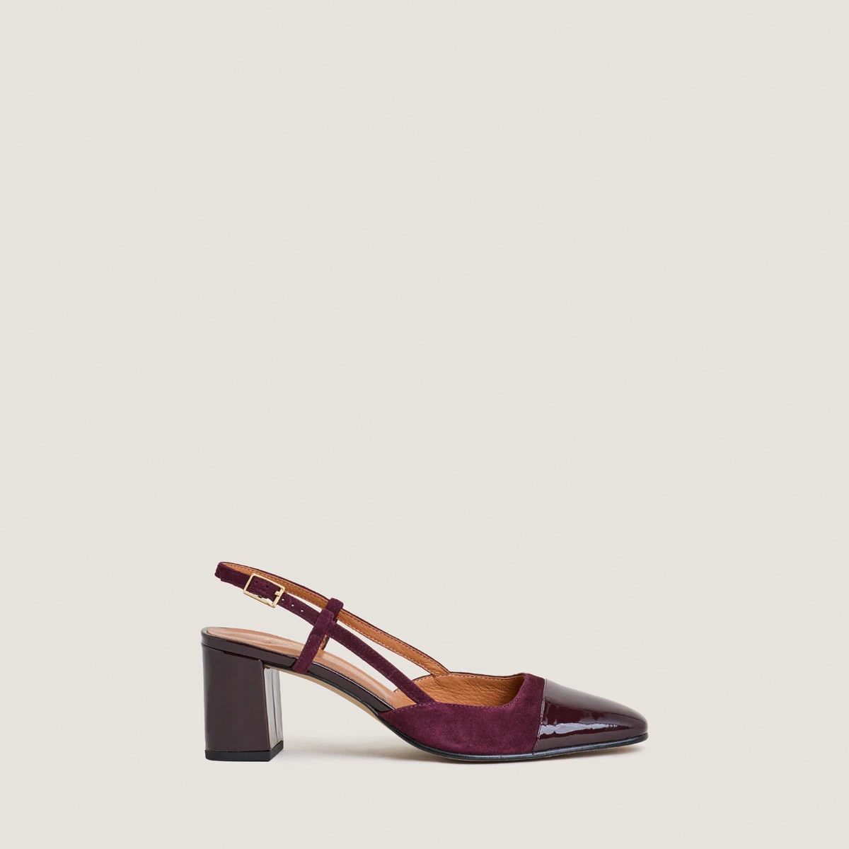 Slingbacks à talons en vernis et velours bordeaux | DHAPOP | Jonak