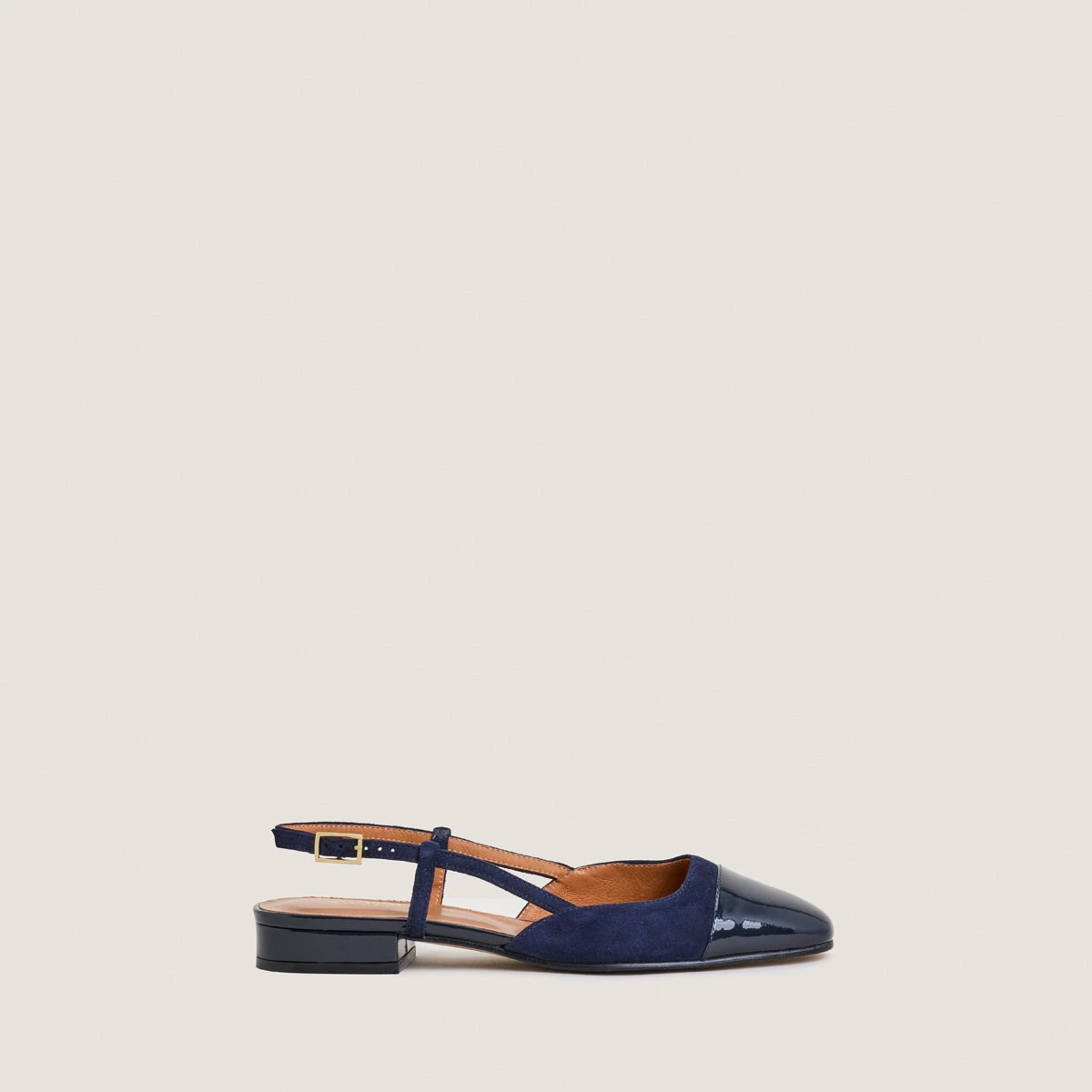 Ballerines slingbacks en vernis marine et velours marine | DHAPOU | Jonak