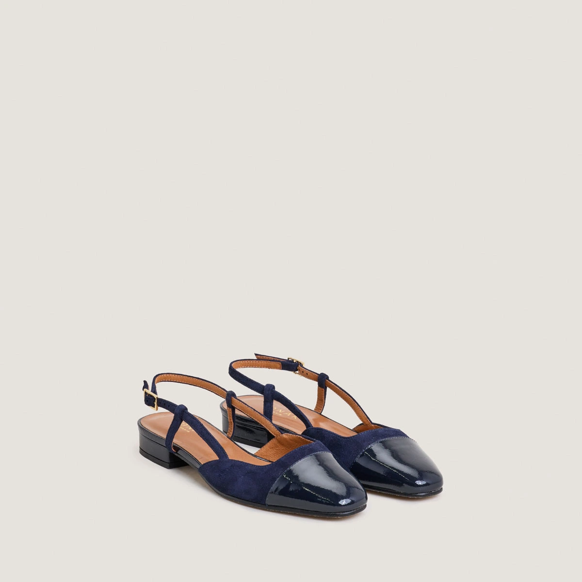 Ballerines slingbacks en vernis marine et velours marine | DHAPOU | Jonak