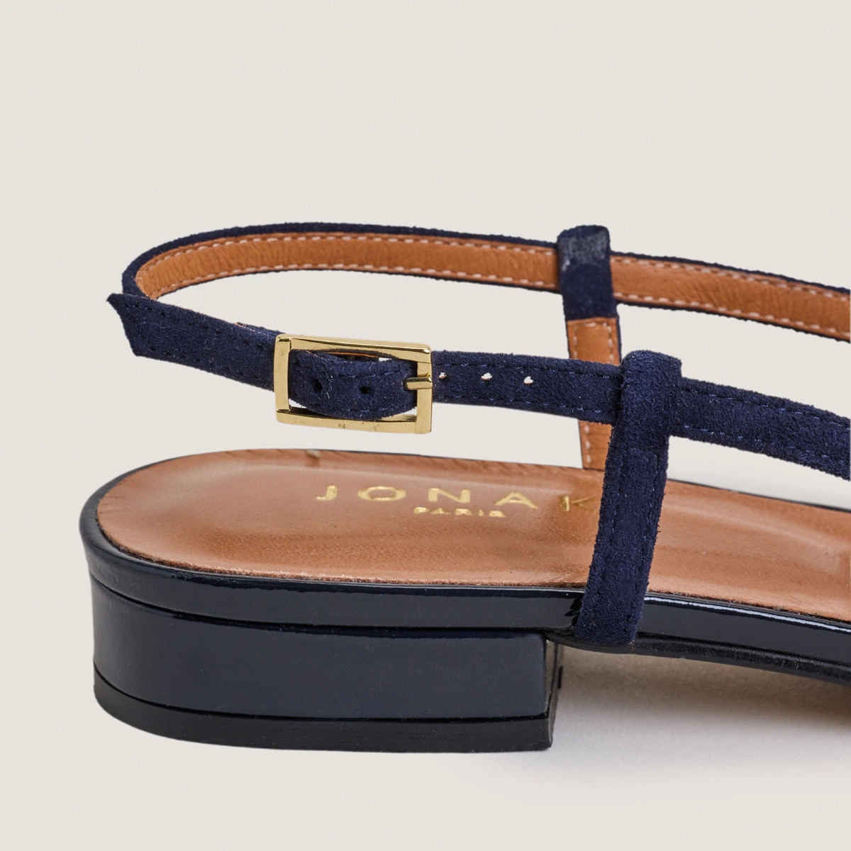 Ballerines slingbacks en vernis marine et velours marine | DHAPOU | Jonak