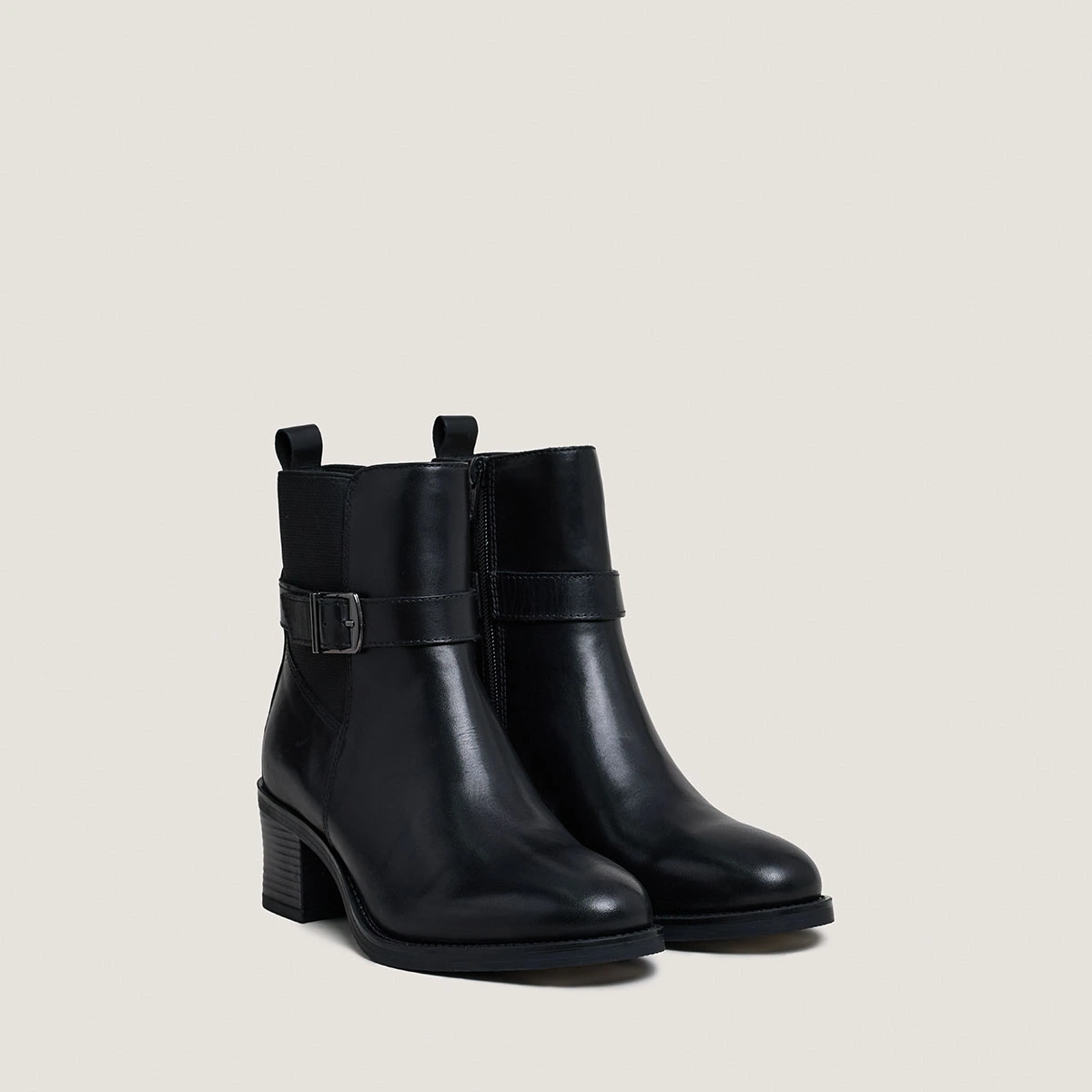 Boots &agrave; talons et boucles en cuir noir | GARANCE | Jonak