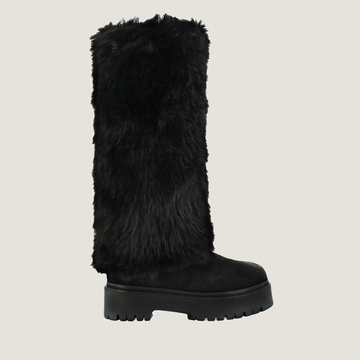 Bottes à poils en croute noire et fluffy noir | RUSSEL | Jonak