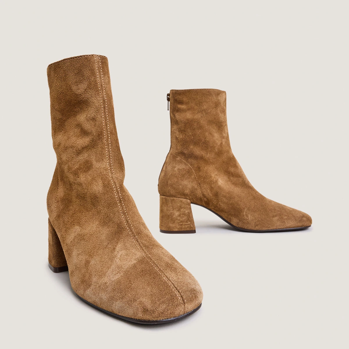 Bottines à fermetures arrières ouvertes en croûte tabac | DENONIE | Jonak