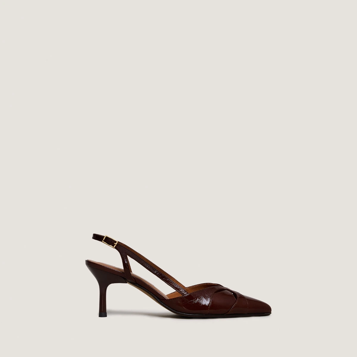 Escarpins slingbacks à bouts pointus en cuir brillant marron | DAMOUR | Jonak