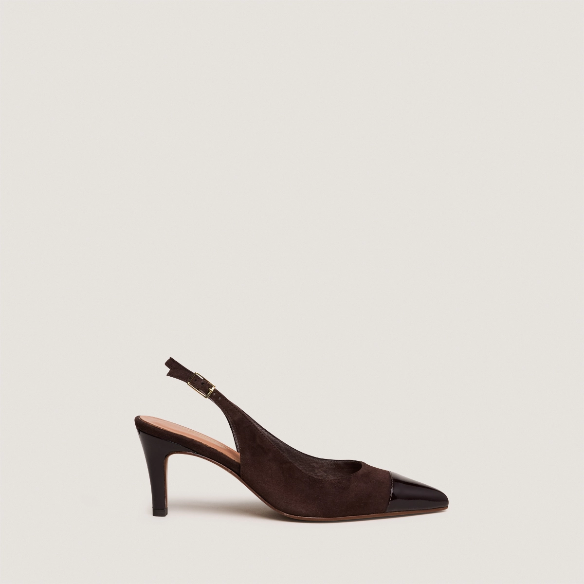 Escarpins slingbacks en vernis et velours marron foncé | DESTELLE | Jonak