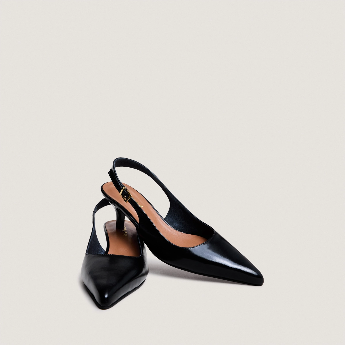 Escarpins slingbacks &agrave; petits talons en cuir noir | DOUALA | Jonak