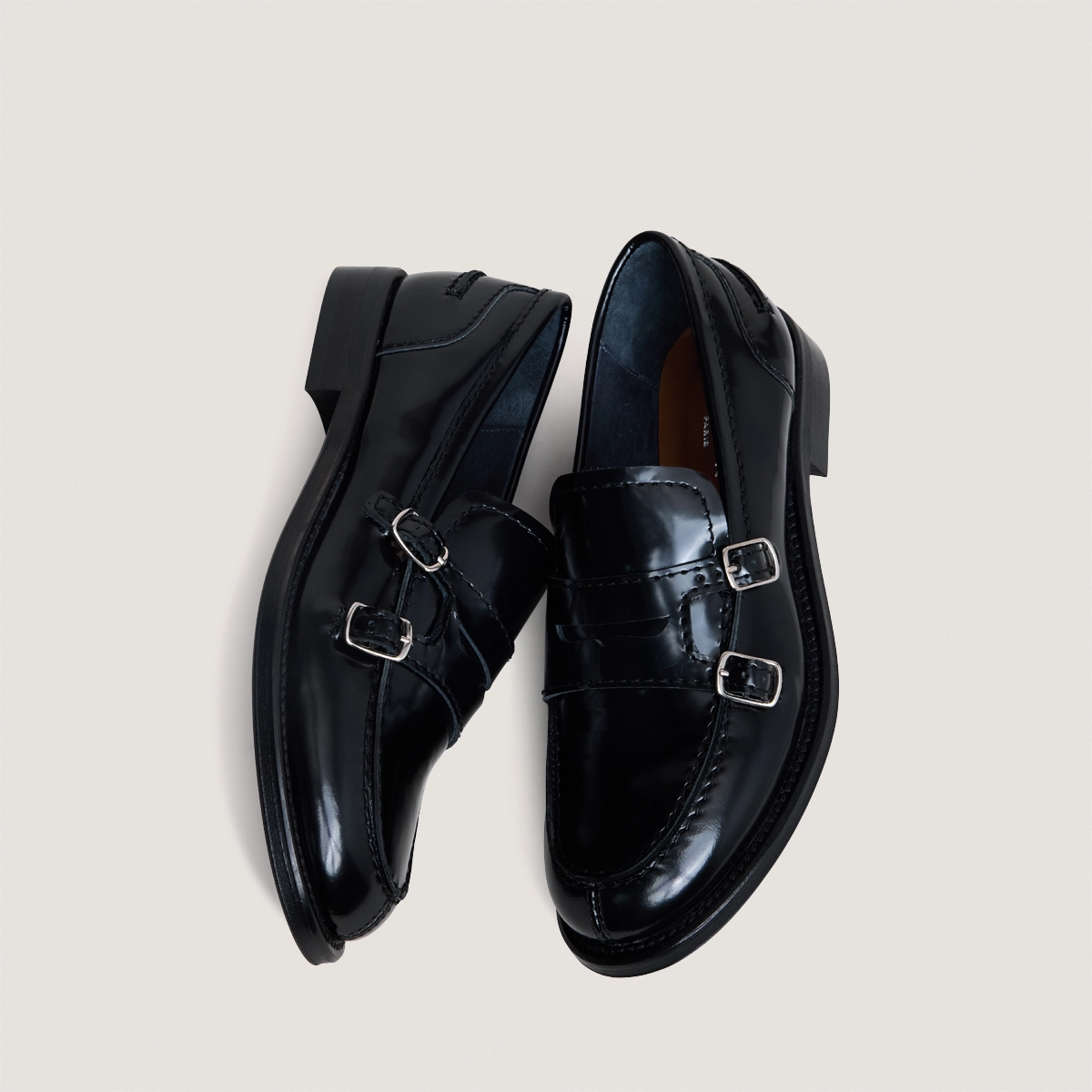 Mocassins &agrave; boucles en cuir glac&eacute; noir | DENORA | Jonak