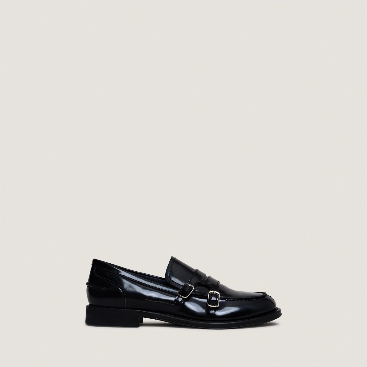 Mocassins &agrave; boucles en cuir glac&eacute; noir | DENORA | Jonak