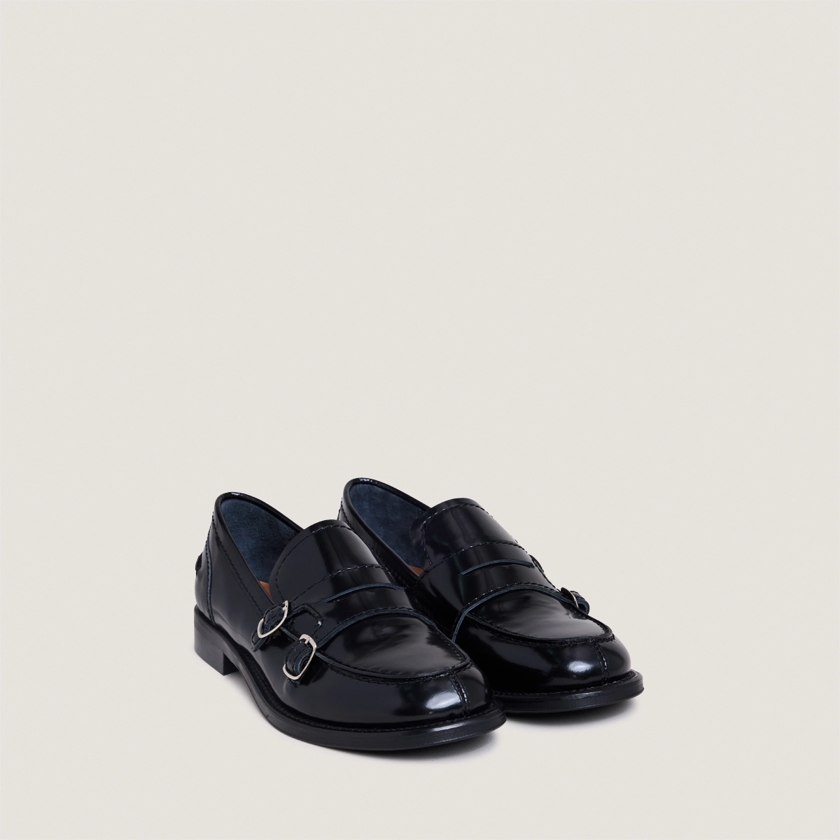 Mocassins &agrave; boucles en cuir glac&eacute; noir | DENORA | Jonak