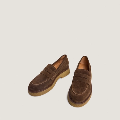 Mocassins &agrave; bouts ronds en croute marron fonc&eacute; | MARION | Jonak