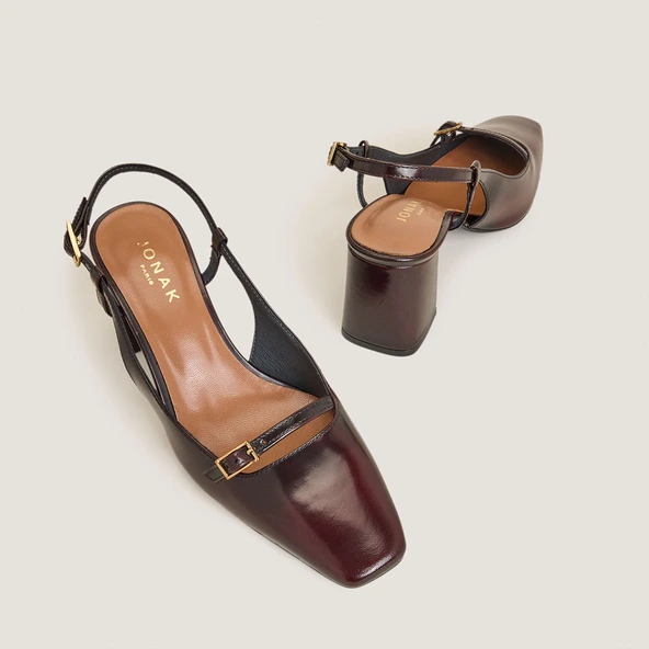 Slingbacks à talons en cuir patiné bordeaux | DADELLE | Jonak