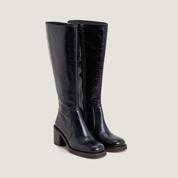 Bottes à talons lamellés en cuir vieilli noir | BIJOU | Jonak