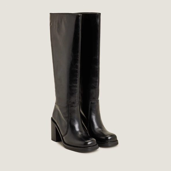 Bottes larges à bouts carrés en cuir noir | BLIM | Jonak