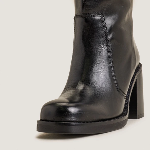 Bottes larges à bouts carrés en cuir noir | BLIM | Jonak