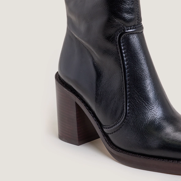 Bottines &agrave; talons hauts et plateformes en cuir vieilli noir | BENICIO | Jonak