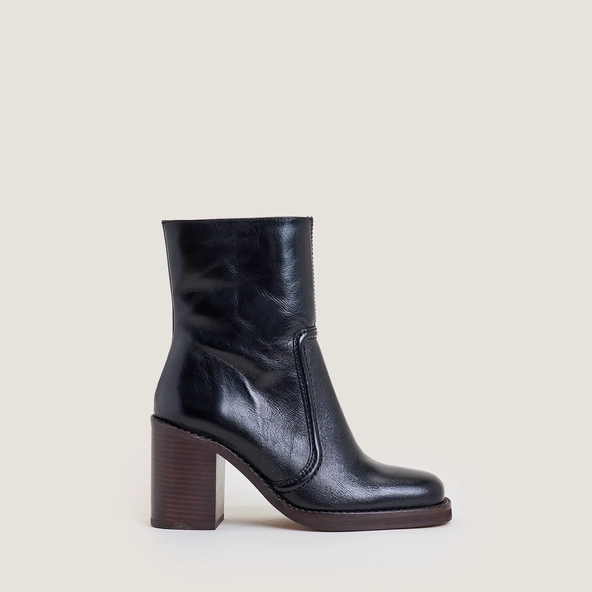 Bottines &agrave; talons hauts et plateformes en cuir vieilli noir | BENICIO | Jonak