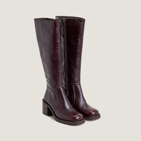 Bottes à talons lamellés en cuir vieilli chocolat | BIJOU | Jonak