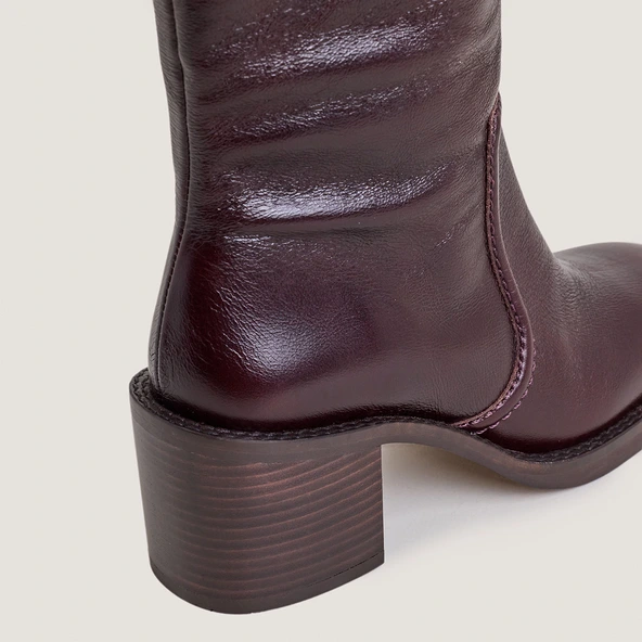 Bottes à talons lamellés en cuir vieilli chocolat | BIJOU | Jonak