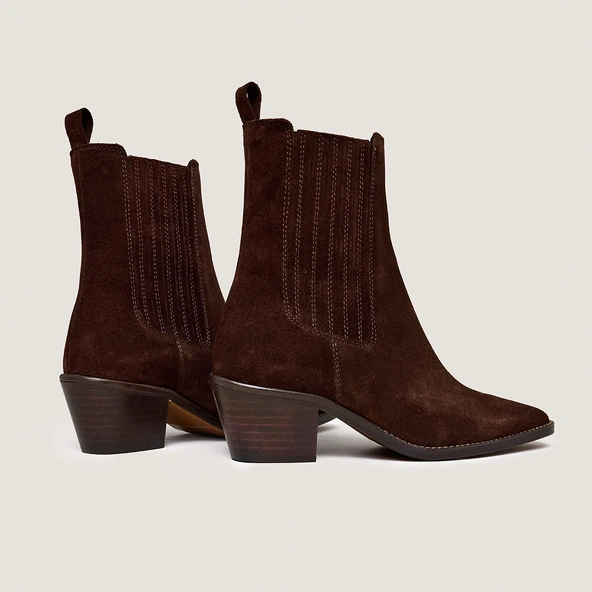 Bottines à talons et fronces en croûte chocolat | BIRMAN | Jonak