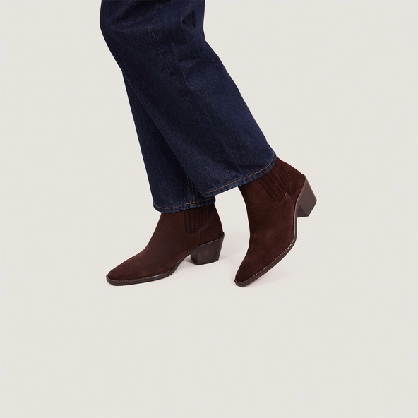 Bottines à talons et fronces en croûte chocolat | BIRMAN | Jonak