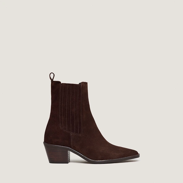 Bottines à talons et fronces en croûte chocolat | BIRMAN | Jonak