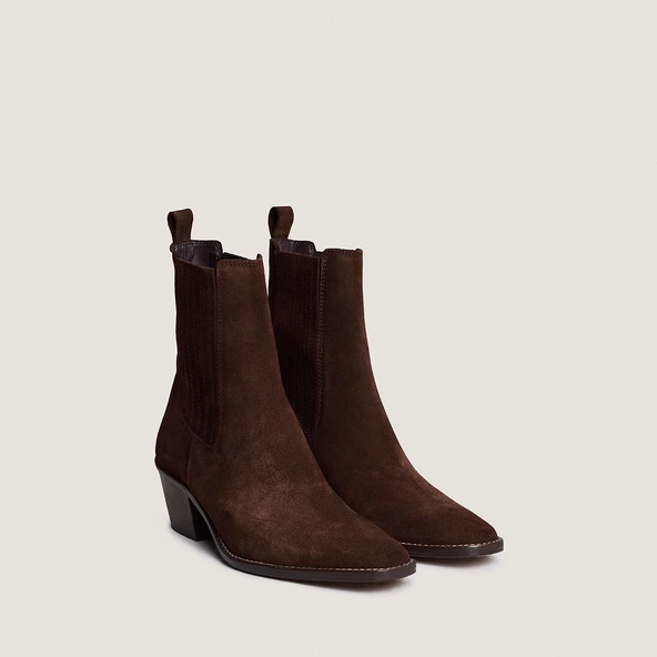 Bottines à talons et fronces en croûte chocolat | BIRMAN | Jonak