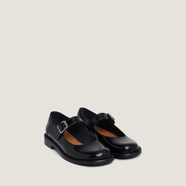 Ballerines &agrave; brides et boucles ajustables en cuir glac&eacute; noir | DEMILIE | Jonak