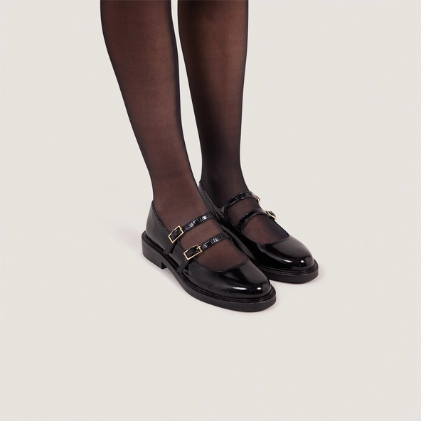 Ballerines à doubles brides en cuir brillant noir | DREAMY | Jonak