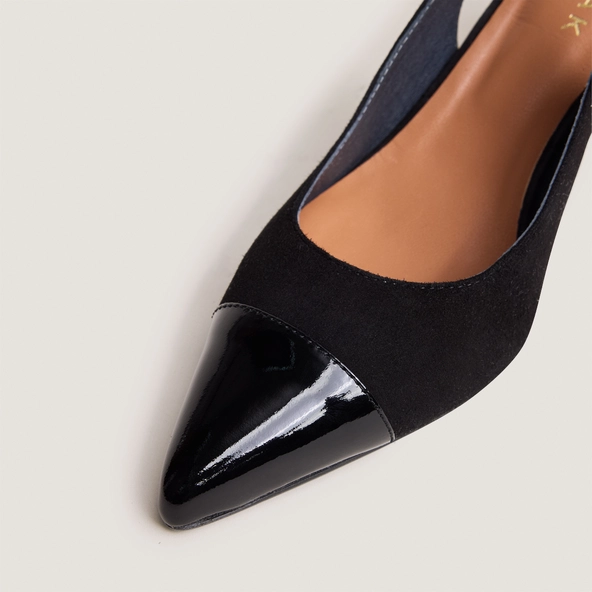 Escarpins slingbacks en vernis et velours noirs | DESTELLE | Jonak