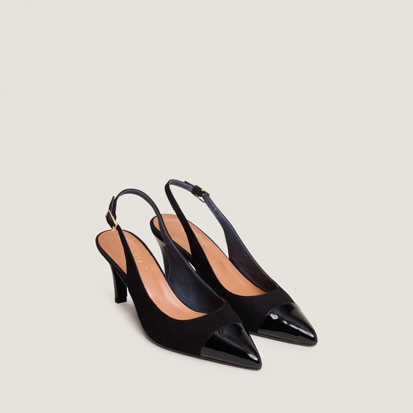Escarpins slingbacks en vernis et velours noirs | DESTELLE | Jonak