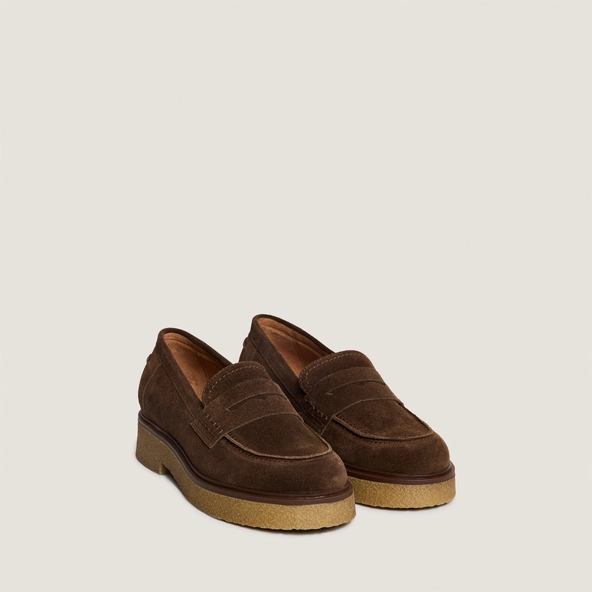 Mocassins &agrave; bouts ronds en croute marron fonc&eacute; | MARION | Jonak