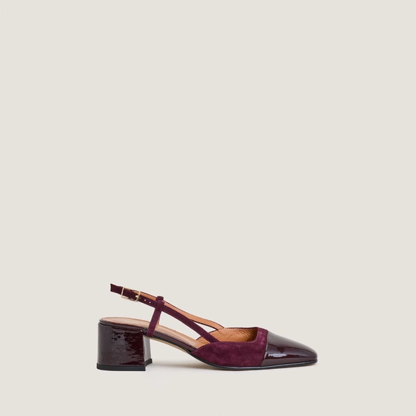 Slingbacks à petits talons en vernis et velours bordeaux | DHAPOPY | Jonak