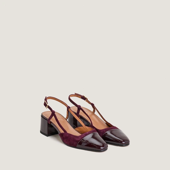 Slingbacks à petits talons en vernis et velours bordeaux | DHAPOPY | Jonak