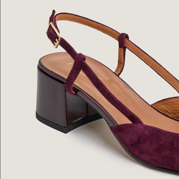 Slingbacks à petits talons en vernis et velours bordeaux | DHAPOPY | Jonak