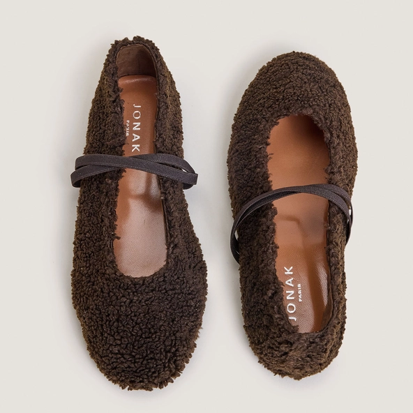 Ballerines à brides en fluffy marron foncé | DUVET | Jonak