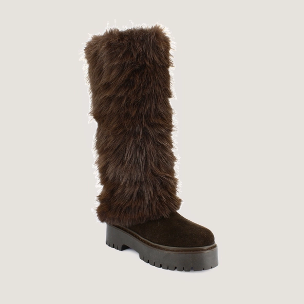 Bottes à poils en croute et fluffy marron foncé | RUSSEL | Jonak