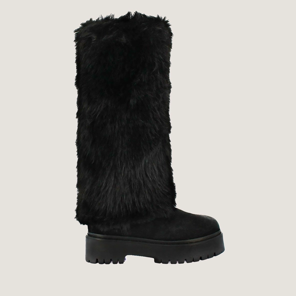 Bottes à poils en croute noire et fluffy noir | RUSSEL | Jonak