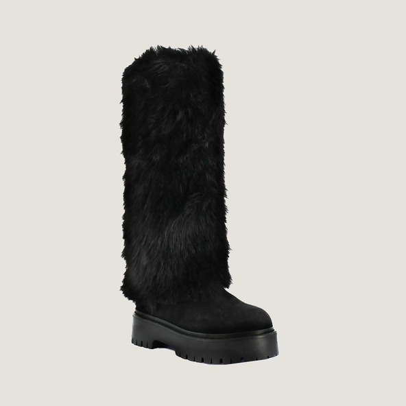 Bottes à poils en croute noire et fluffy noir | RUSSEL | Jonak