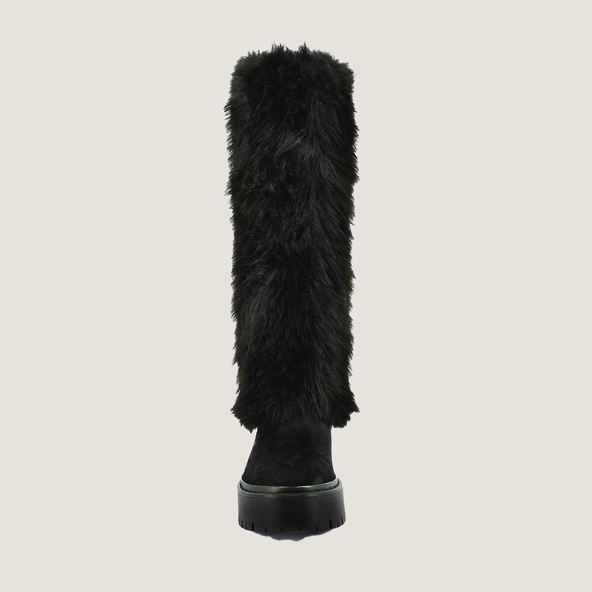 Bottes à poils en croute noire et fluffy noir | RUSSEL | Jonak