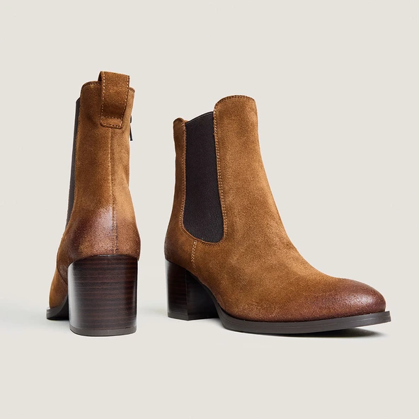 Bottines &agrave; &eacute;lastiques en croute cognac | CLEMIE | Jonak