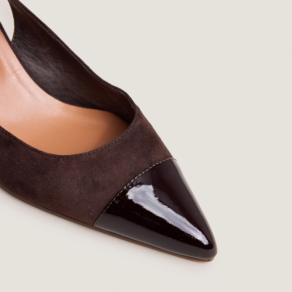 Escarpins slingbacks en vernis et velours marron foncé | DESTELLE | Jonak