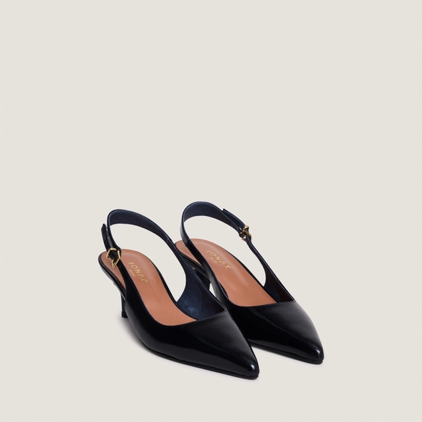 Escarpins slingbacks &agrave; petits talons en cuir noir | DOUALA | Jonak