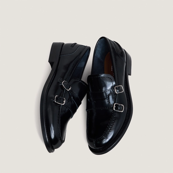 Mocassins &agrave; boucles en cuir glac&eacute; noir | DENORA | Jonak