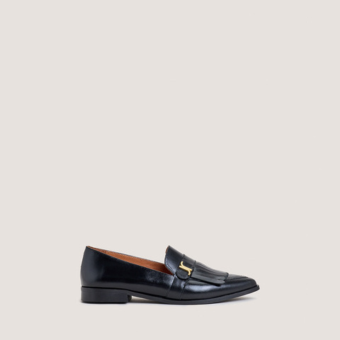 Mocassins &agrave; monogrammes et bouts pointus noir