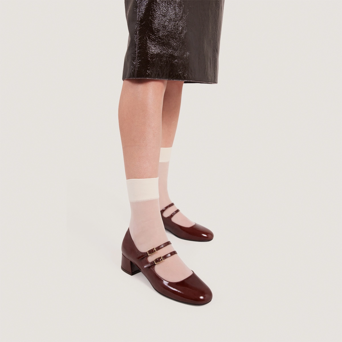 Babies à doubles brides en cuir brillant marron | DUNY | Jonak