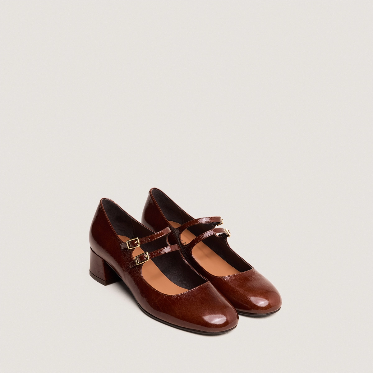 Babies à doubles brides en cuir brillant marron | DUNY | Jonak