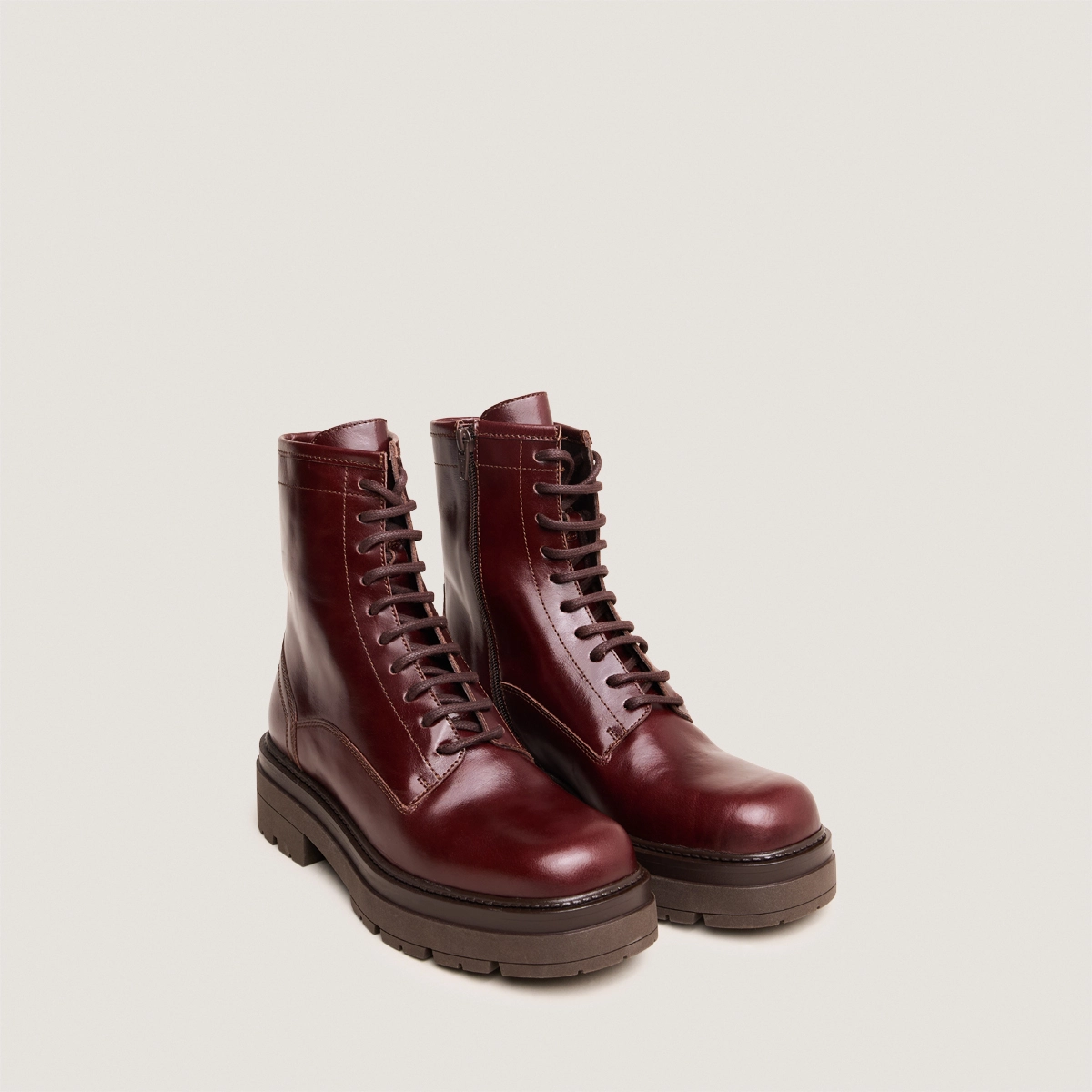 Boots &agrave; lacets en cuir marron | DICUS | Jonak