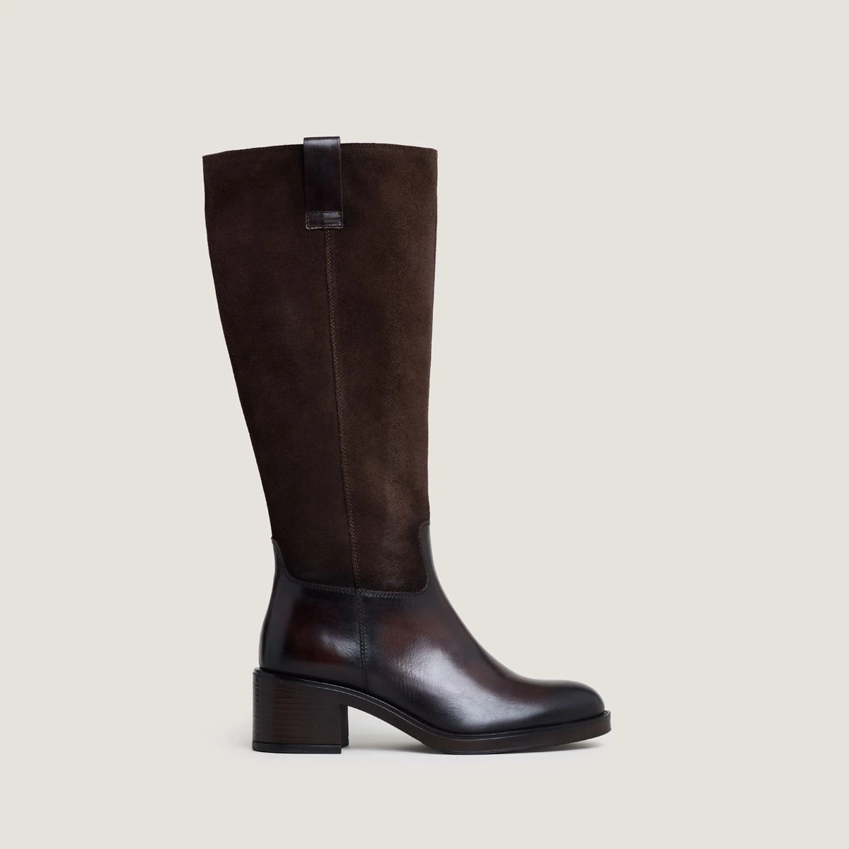 Bottes &agrave; talons en cuir et croute marron fonc&eacute; | CLAIRE | Jonak