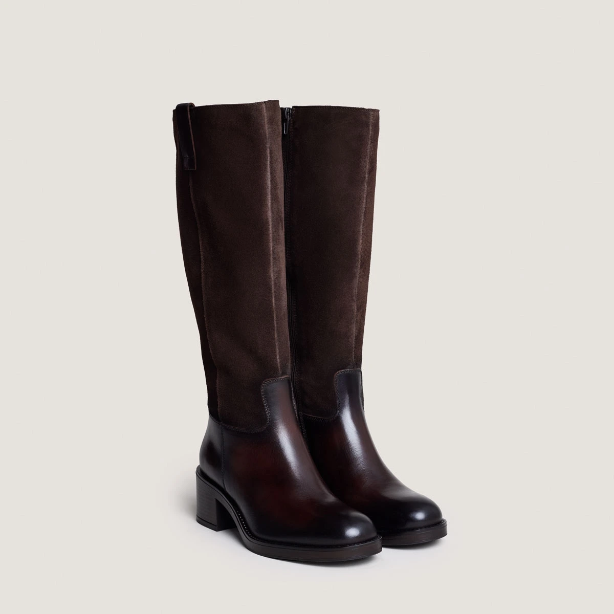 Bottes &agrave; talons en cuir et croute marron fonc&eacute; | CLAIRE | Jonak