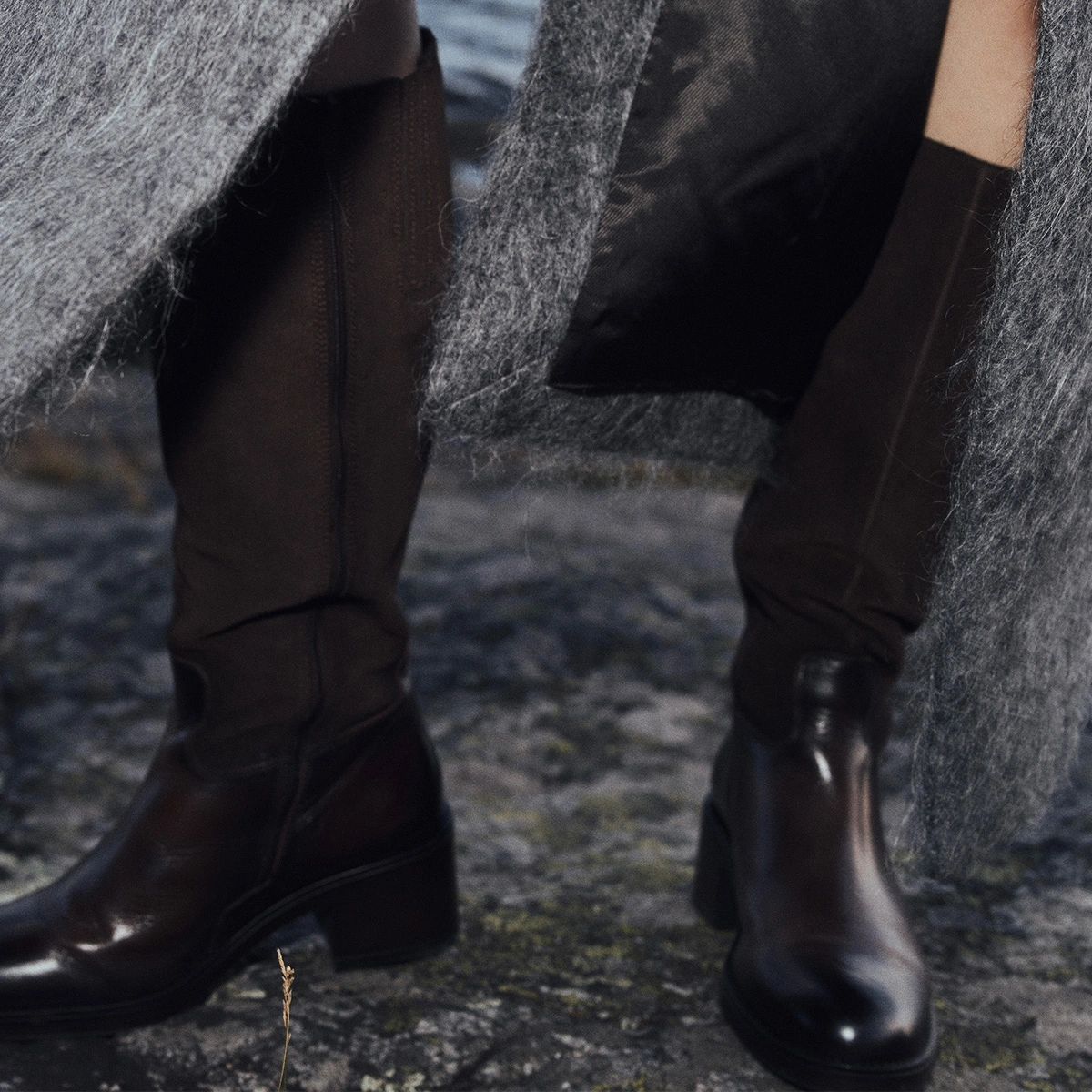 Bottes &agrave; talons en cuir et croute marron fonc&eacute; | CLAIRE | Jonak
